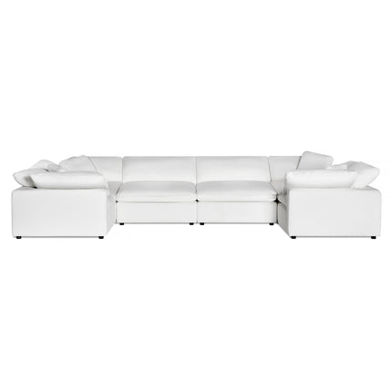 The Peyton 6 Piece Pit is a modern, modular white sectional sofa with six plush seats and matching cushions, offering unmatched coziness. Its U-shaped design highlights clean lines and minimalism, achieving the perfect blend of style and comfort.