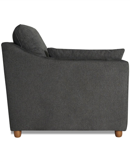 The My Cloud Slope Chair is a dark gray upholstered sofa with slightly curved armrests and thick back cushions, ideal for comfort lovers. It rests on short wooden legs against a plain white background.