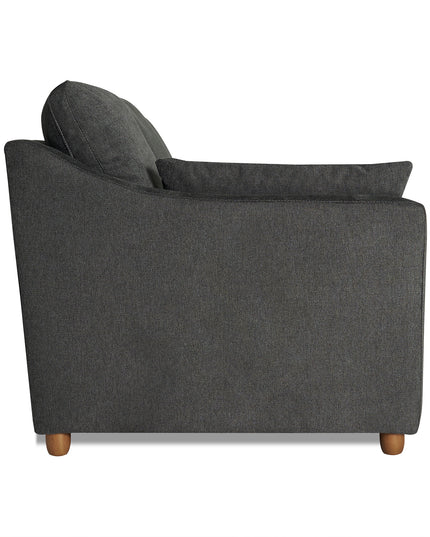 Side view of the My Cloud Slope Loveseat in dark gray upholstery with a cushion, highlighting its armrest and backrest. The sofa features wooden legs that contrast with the fabric, emphasizing its clean lines and modern design. Customizable for your space.