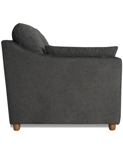 The side view of the My Cloud Slope Sofa showcases a dark gray upholstery and wooden legs, reflecting the essence of comfort. With a cushioned back and armrest, it is photographed against a white background, inviting exploration of its customizable options.