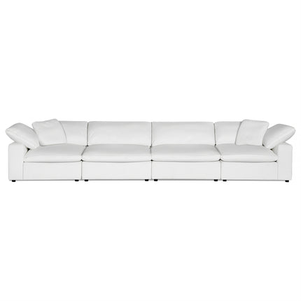 The Peyton 4 Piece Straight offers luxury and adaptability with its soft, cushioned seats and adjustable backrests. Its sleek, contemporary white leather design features small, discreet legs for a floating effect on a plain white background—a true sanctuary of style and comfort.