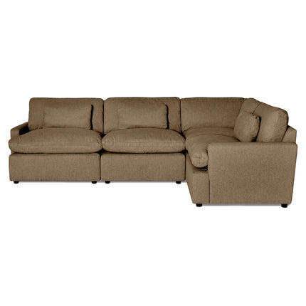 Introducing the My Cloud 4 Piece Right L: a beige, L-shaped sectional with three plush left-side seats and a right-side chaise. Its textured upholstery and minimalist design ensure unparalleled comfort, making it perfect for any space.