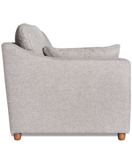 The My Cloud Slope Loveseat showcases a side view of its gray upholstery, cushioned backrest, and seat. As part of our customizable collection, it boasts wooden legs and a simple, modern design.