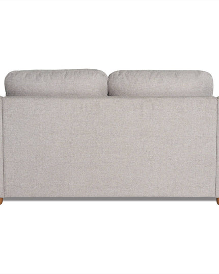 The My Cloud Slope Loveseat, upholstered in light gray with two cushioned backrests, features a customizable modern design and stands on short wooden legs. Its clean lines and texture are highlighted against a plain white background.