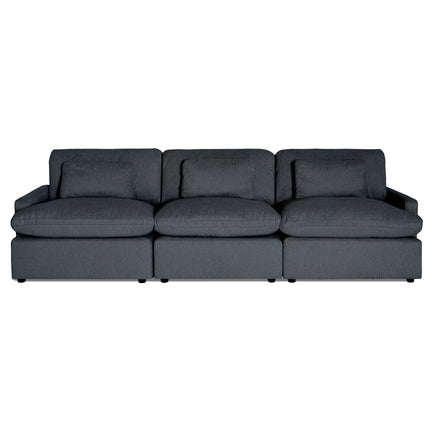 The My Cloud 3 Piece Straight is a dark gray, three-seater sofa with minimalist design, offering large plush cushions on the backrest and seat, low armrests, and smooth uniform upholstery for unparalleled contemporary comfort. Some say it could be the Worlds Greatest Sofa.