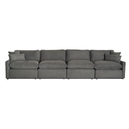 The My Cloud Slope 4 Piece Straight modular sectional sofa, in dark gray with a minimalist design, features five seating sections and matching cushions. It offers comfort against a plain white background.