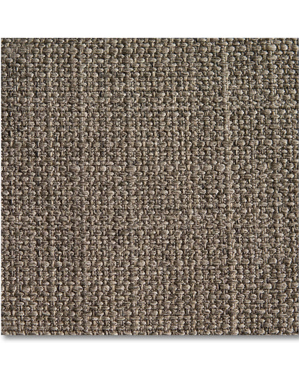 Close-up of a square Free Fabric Swatch in taupe, exhibiting visible texture with interlocking fibers forming a subtle pattern. Neatly finished edges stand out against a plain white background.